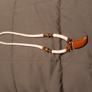 NECKLACE with Ivory like beads / coffee / cooper rose. 18" ( L3 252)